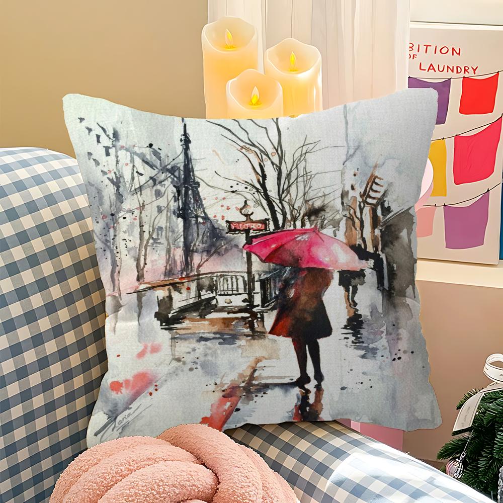 Paris Seine Street Landscape City Decorative Room Aesthetics Pillow Case Home Decor Bedroom Sofa Bed Couch Pillow Cover 45x45