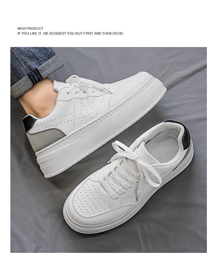 Summer Men's Breathable White Trendy Height-Enhancing Sneakers: Versatile, Thick-Soled Casual Skate Shoes