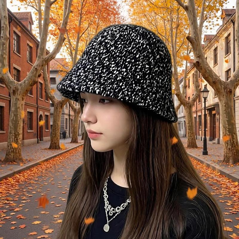Korean Simple Blended Circle Yarn Basin Hat Women's Autumn and Winter Fashion Warm Bucket Hat Showing Small Face Age Reducing Face Hat