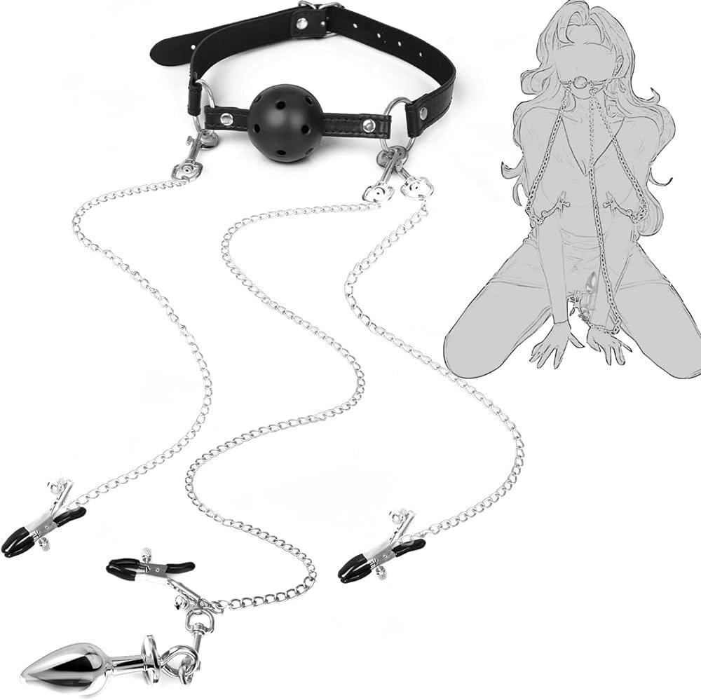 Conjunto BDSM Adulto Transfronteiriço: Mordaça de Boca, Pinças de Mamilo e Clitorianas, Plugues Anais e de Butt