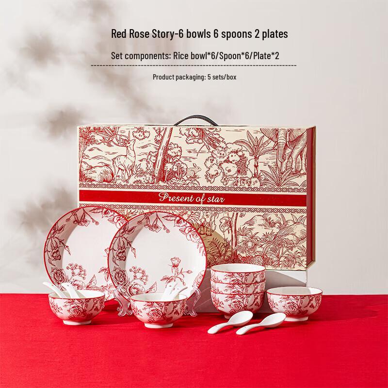 Red Rose Minimalist Ceramic Dinnerware Set