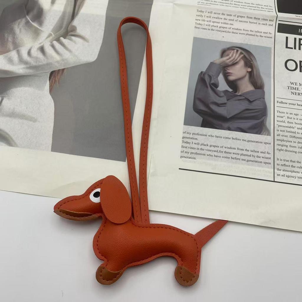 Leather Sausage Dog Charm: Cute Puppy Pendant for Women's Handbag, Trendy Keychain Accessory