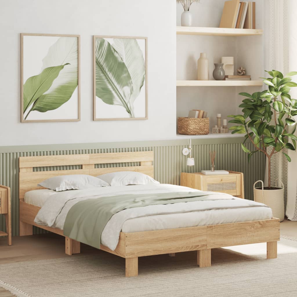 Bed Frame with Headboard Sonoma Oak Finish 120 x 200 cm Engineered Wood