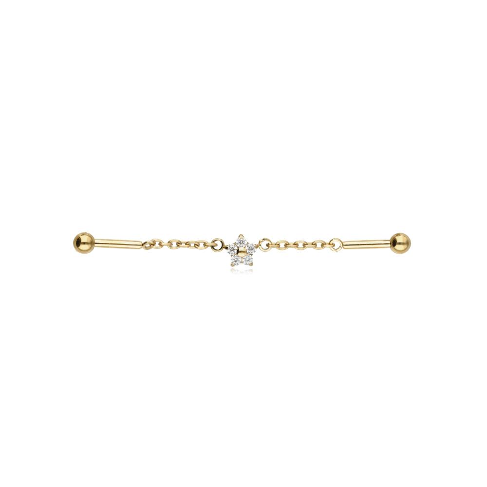 Titanium Earring With Chain And White Zircon - Gold - Tsz-019 1.2/38/3