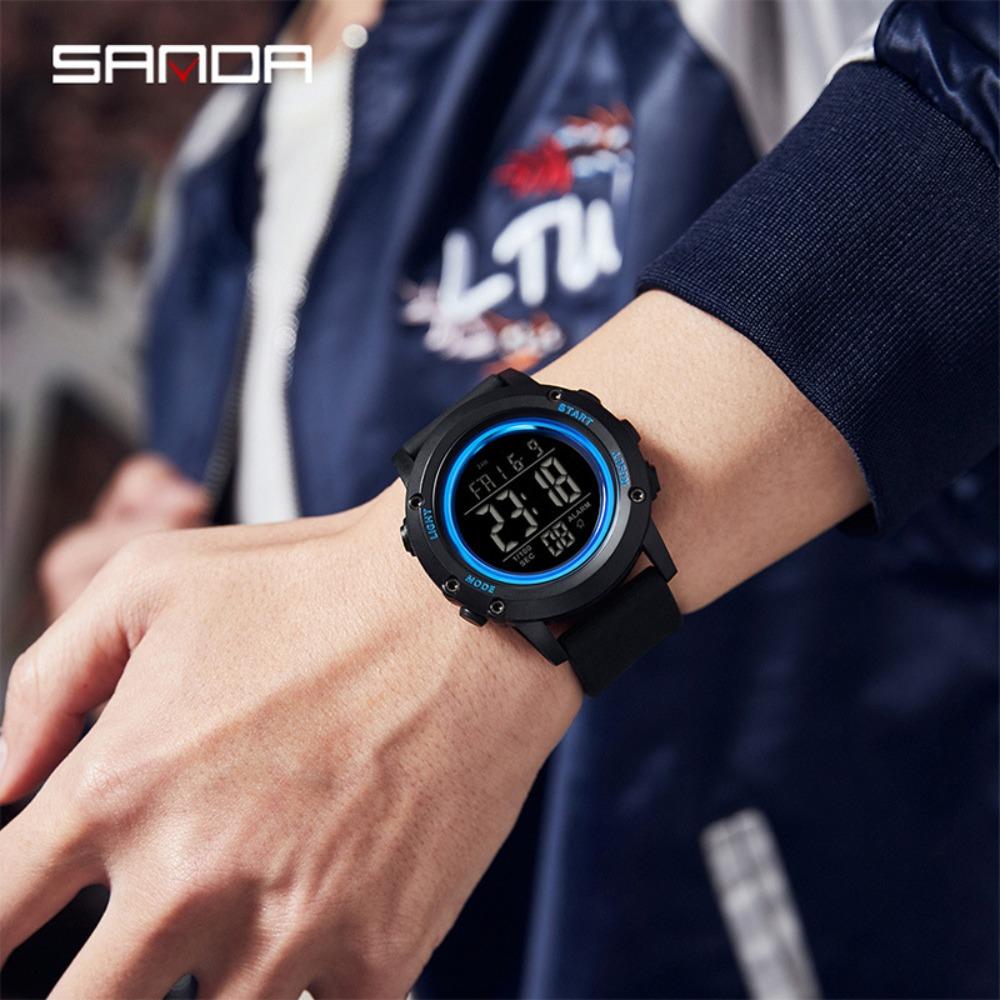 SANDA Outdoor Sports Watch LED Digital Display Electronic Watch Luminous Alarm Clock Trendy Electronic Watch