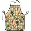 1pc Rooster Flower Plaid Pattern Print Apron, Durable and Easy To Clean, Adjustable Waistband, Polyester Material, for Kitchen Cooking, Gardening, Orc