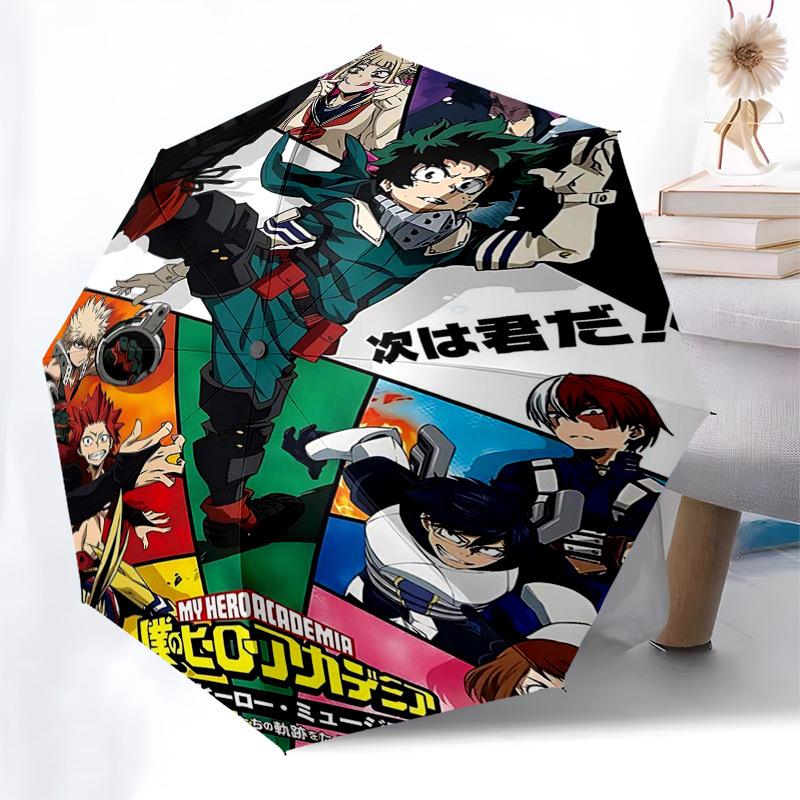 1pc My Hero Academia: Automatic Folding Umbrella, Portable 3-Fold Design, 8-Bone Iron Frame, Outdoor, Ideal Gift for Fans, Travelers, Everyday Use.T05