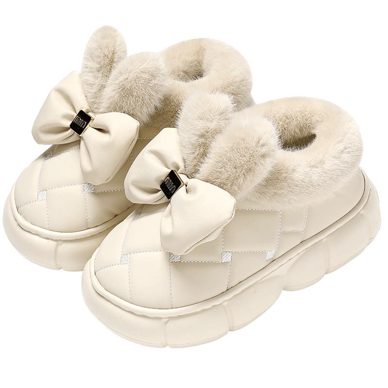 Damen Koreanischer Stil Schleife Baumwolle Schneestiefel mit Absatz - Innen/Außen, Rutschfest, Dickes Samtsohle, Warme Winterschuhe