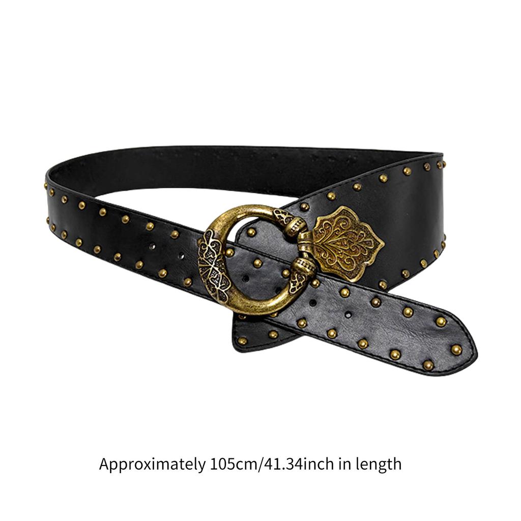 Metal Carved Buckle Belt Aesthetic Corset Waistband with Rivet Daily and Formal Wide Belt Waist Cincher for Pants Jeans