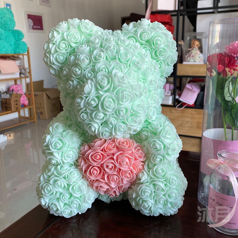 Fiore di schiuma da 40 cm PE Orso di rosa che tiene l'orso del cuore Qixi Regalo di compleanno di San Valentino