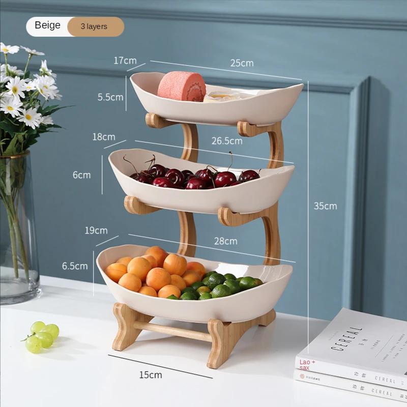 3-Tier Bamboo Fruit Basket, Simple Serving Tray for Living Room, Kitchen Counter & Party, Snack & Fruit Storage Organizer