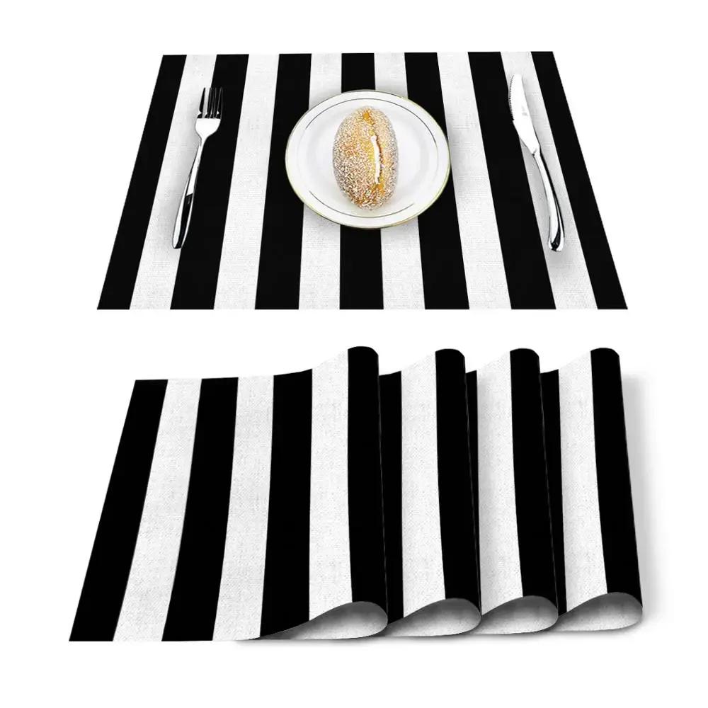 Ränder Svart Vit Enkelt Mönster Bordsmatta Köksdekoration Underlägg Bord För Bröllop Matsalsaccessoarer Bordsmatta