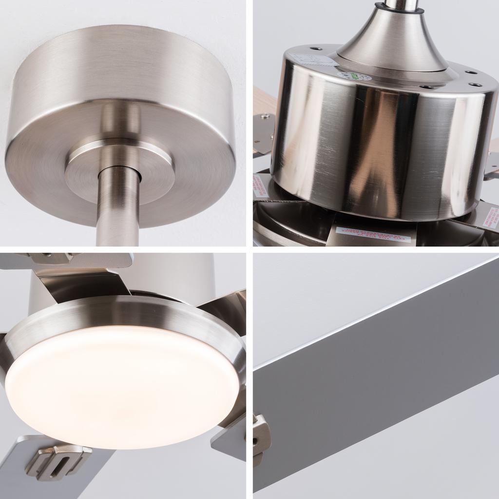 52-Zoll Deckenventilator mit Licht und Fernbedienung, für Schlafzimmer, 5 Flügel, Dimmbares LED-Licht, Umkehrbarer 6-stufiger Motor, Speicherfunktion, Leiser DC