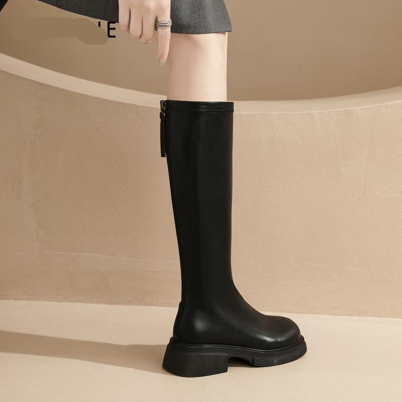 New elastic thin boots fashionable thick-soled knight boots rear zipper long boots slim high boots