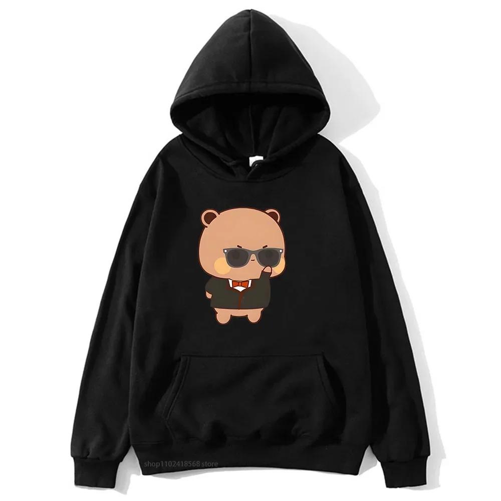 Red Flower From Panda BuBu To Bear DuDu Hoodie Cute Baby Bears Sweatshirts Couple Clothes Women's Streetwear