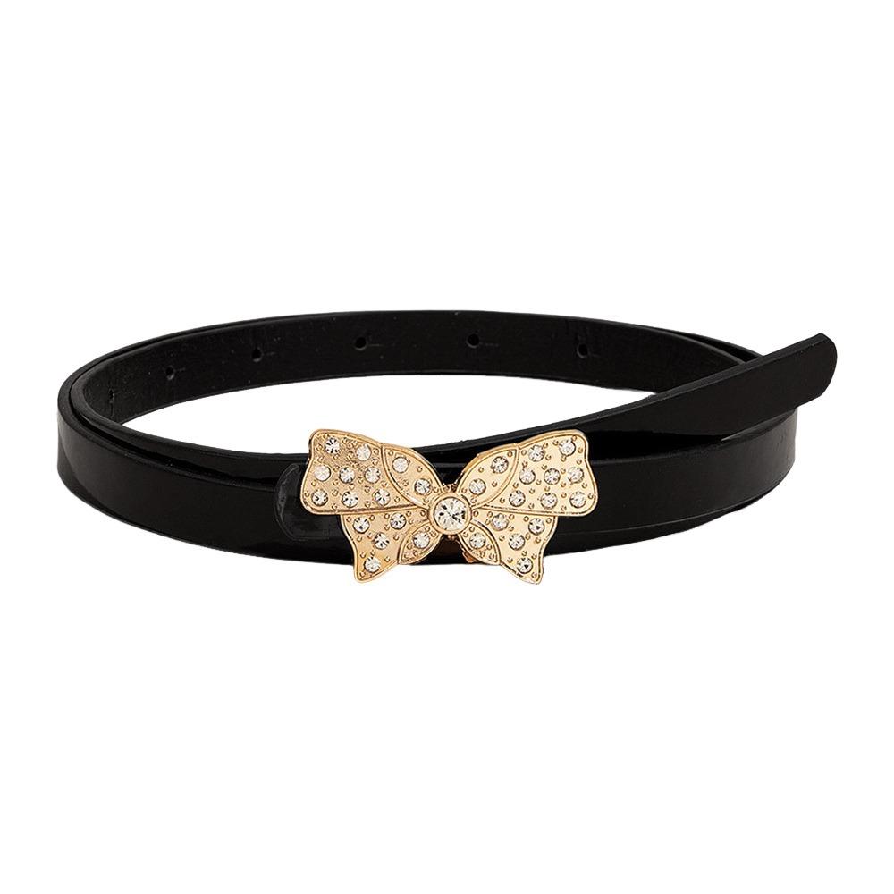 Patent Leather Butterfly Rhinestone Belt Decorative Versatile Business Waist Strap Gold Buckle Pin Buckle Waistband чёрный