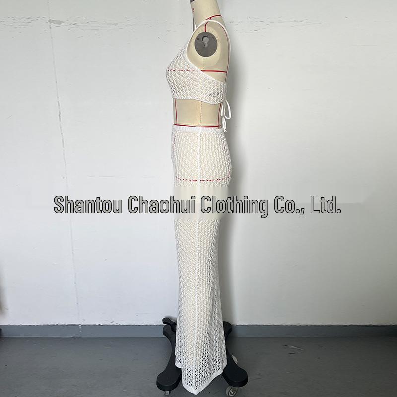 Holiday Hollow Out Long Dress & Sexy Bikini Set - Beach Cover-up with Sun Protection & Bandage Design