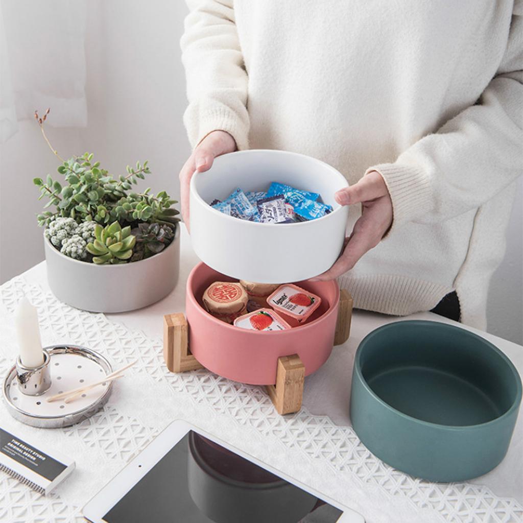 Flower Pot with Wooden Stand Indoor Display Rack Rustic Decor