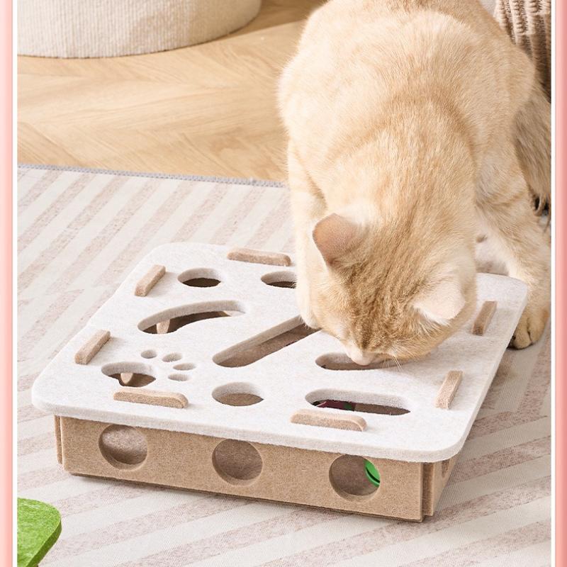 Cat Play Felt Box - Self-Entertainment Maze Toy with Scratching Board Durable Non-Shedding Fun for Bored Cats & Kittens
