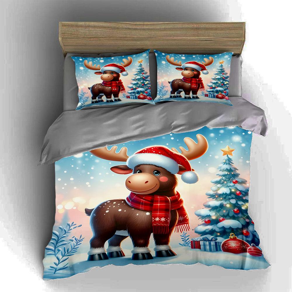 Festive reindeer scenery Bedding Duvet cover sets Duvet covers Pillowcases gifts (1 * Duvet Cover 2 * Pillowcases, without duvet insert)