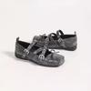 Ballet Mary Jane Shoes Women's 2025 Spring New Flat Bottom Retro Crossed Square Head Grey French Light Mouth Single Shoes
