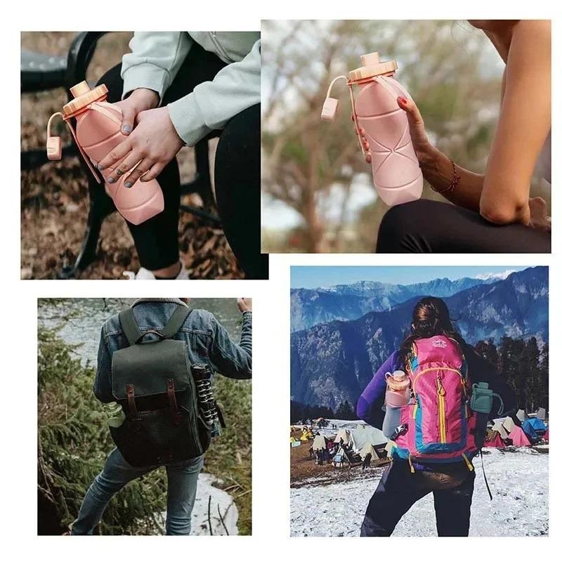 600ml Silicone Folding Water Cup Portable Reusable Plastic Bottle Outdoor Travel Gym Water Bottle Leakproof Anti-drop Drinkware