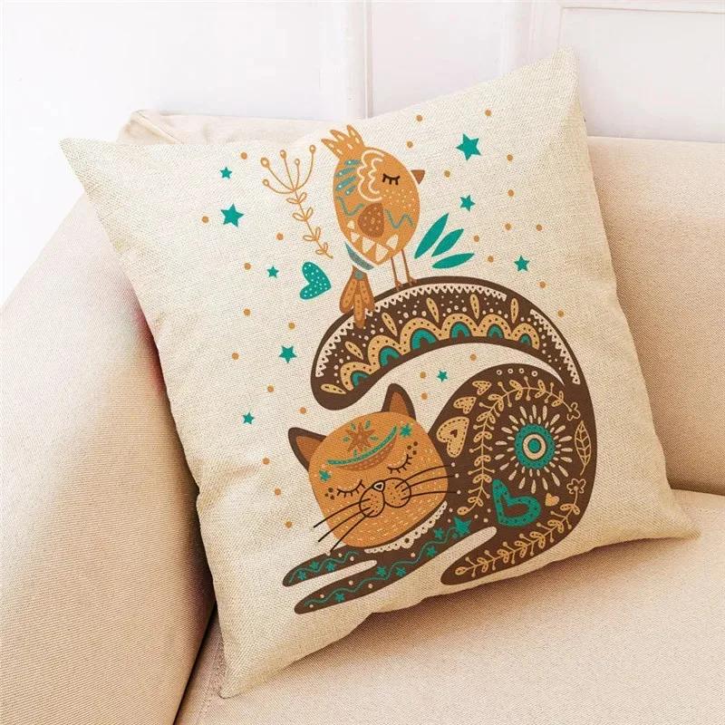New Art Mural Kitten Print Series Pillowcase for Sofa Animal Design Retro Pillowcase Home Decor Cushion Cover 45x45 Cm