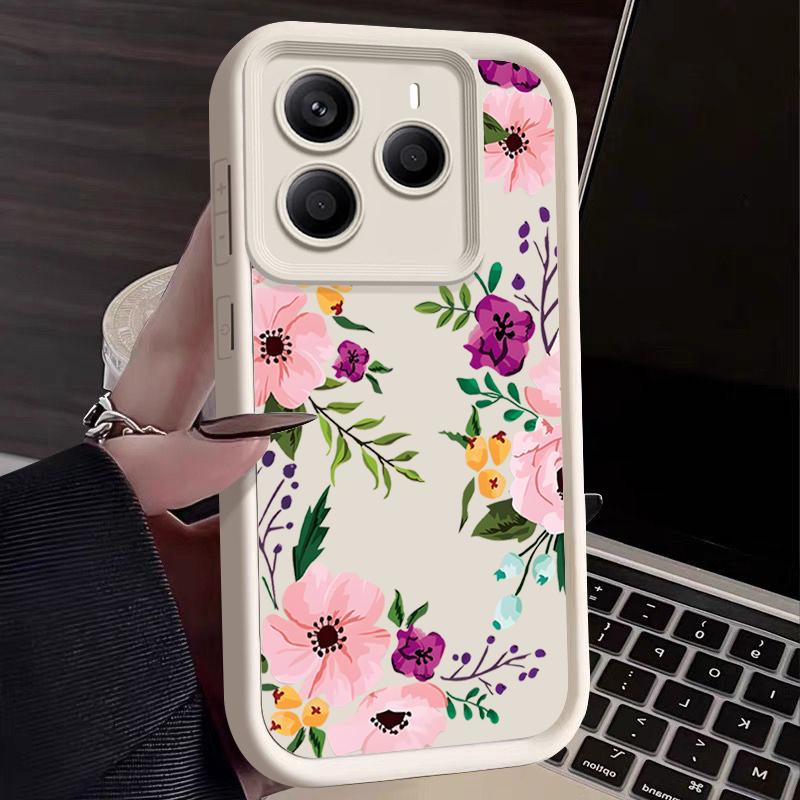 Für Xiaomi 14T Pro 13T Poco X7 F6 X6 Pro Redmi Note 14 Pro 13 12 11 Hülle Blumendruck Weiches Silikon Stoßfest Linsenschutz TPU Matt Handyhülle
