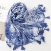 Retro Chinese Silk Scarf: Blue & White Porcelain Sunscreen Shawl for Hanfu & Photography