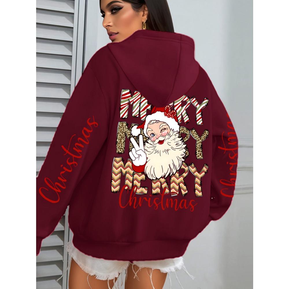 Merry Christmas Santa Claus Design Hoodies Women Hip Hop All-Match Streetwear Casual Fleece Hoody