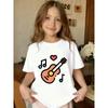 European Sizes Adorable T-Shirt Featuring a Cartoon Guitar Design, with a Round Neck And Short Sleeves