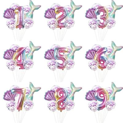 7pcs 32inch Number Little Mermaid Party Balloons  for 1th-9th Birthday Party