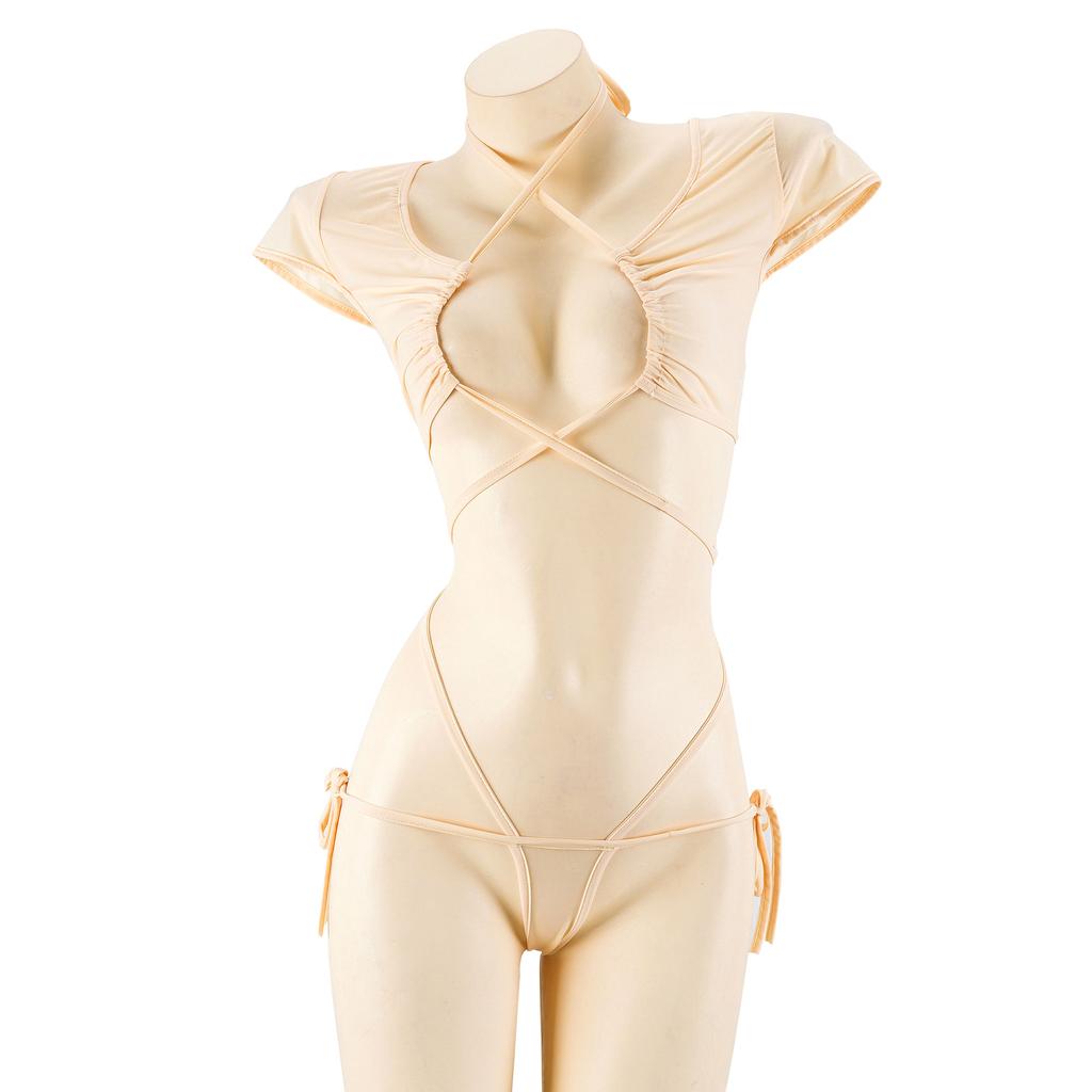 Women Lolita Girls Cosplay Halter Bandage Hollow Out Pajamas Ice Silk Backless Jumpsuit Sexy Anime Lingerie Set