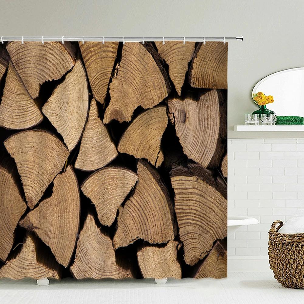 Nordic Retro Style Wood Board Grain 3D Printing Shower Curtain With Hooks Polyester Waterproof Home Decor Curtains 180x180cm