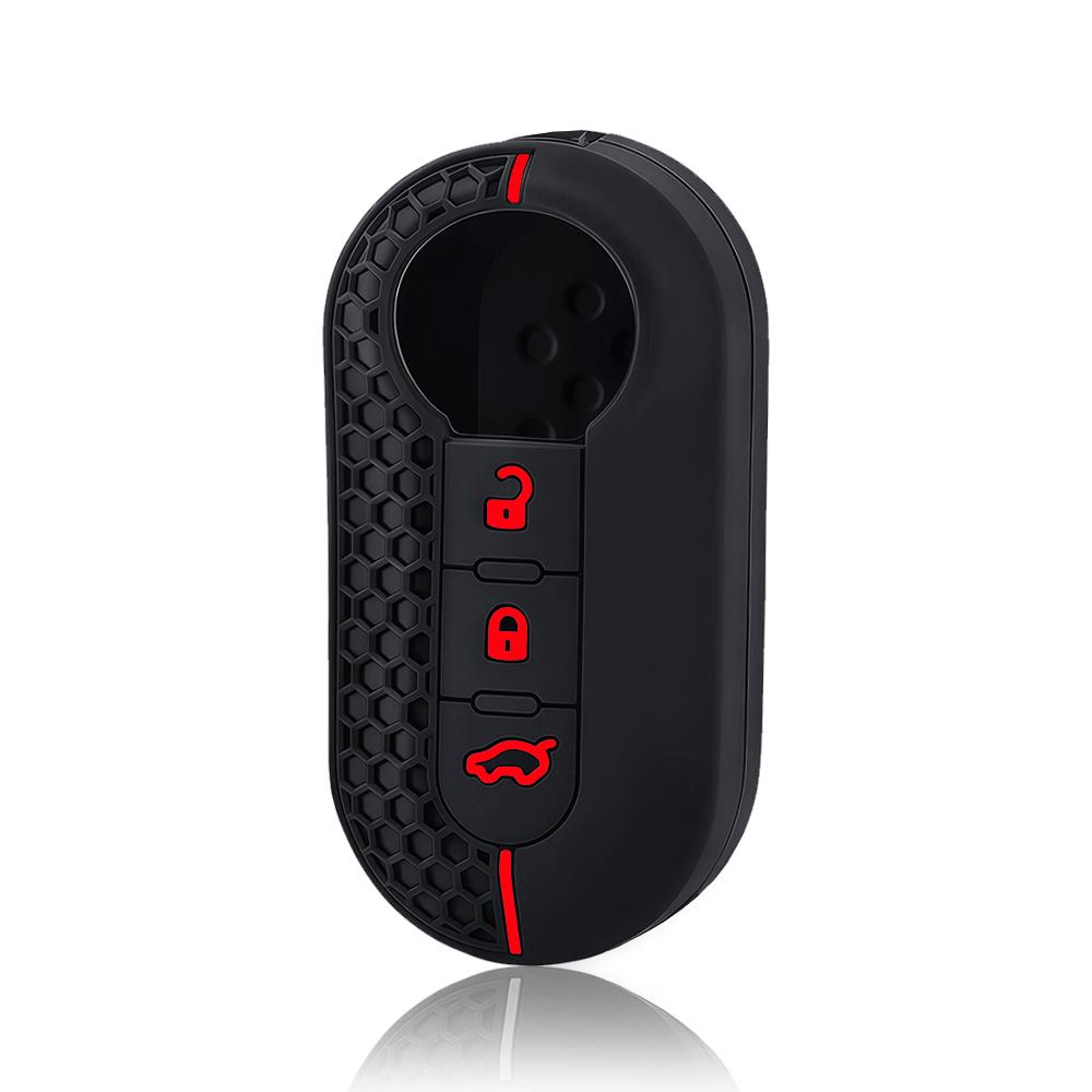 Silicone Car Key Fob Shell Cover for FIAT 500 500L 500X Abarth 3-Button Folding Key