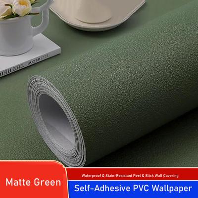 Matte Green Self-Adhesive PVC Wallpaper Waterproof Peel & Stick Bedroom Living Decor Removable Wall Covering Home & Office