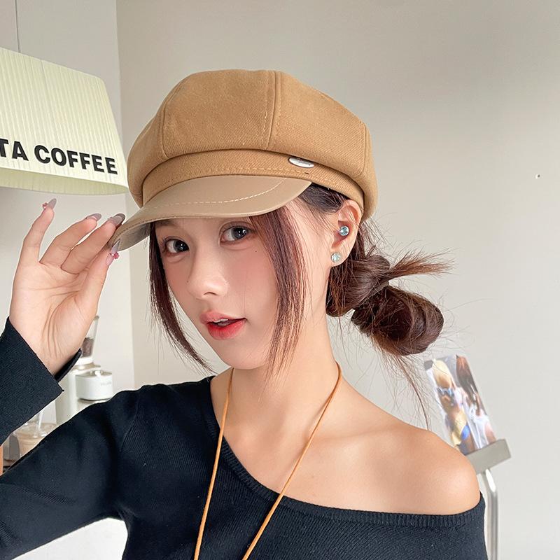 Autumn and Winter New Letter Octagonal Hat Japanese Literary Retro All Match Painter Beret Big Head Duck Tongue Hat