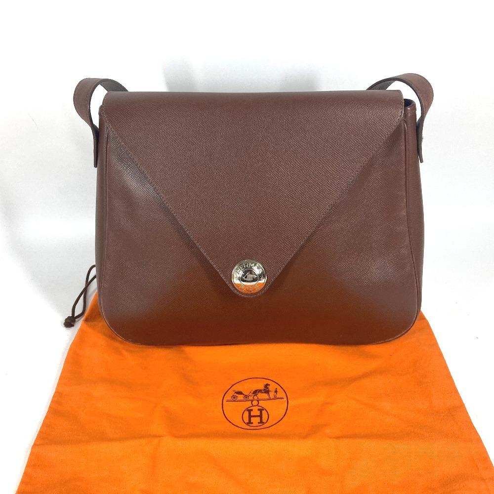 HERMES Christie Rhone bag flap Shoulder Bag Leather Brown/SilverHardware