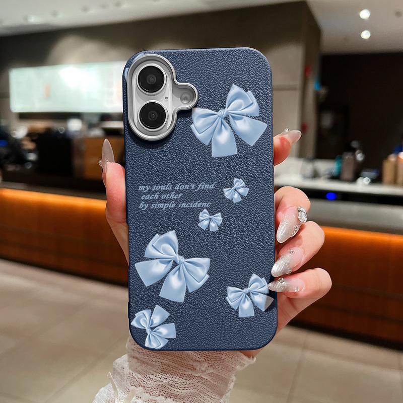 Plain Color Bowknot Patterned Phone Case for iPhone 16 Pro 15 14 Plus 13 12 Pro Max 11 Shockproof Leather Texture Soft Tpu Slim Matte Case Cover