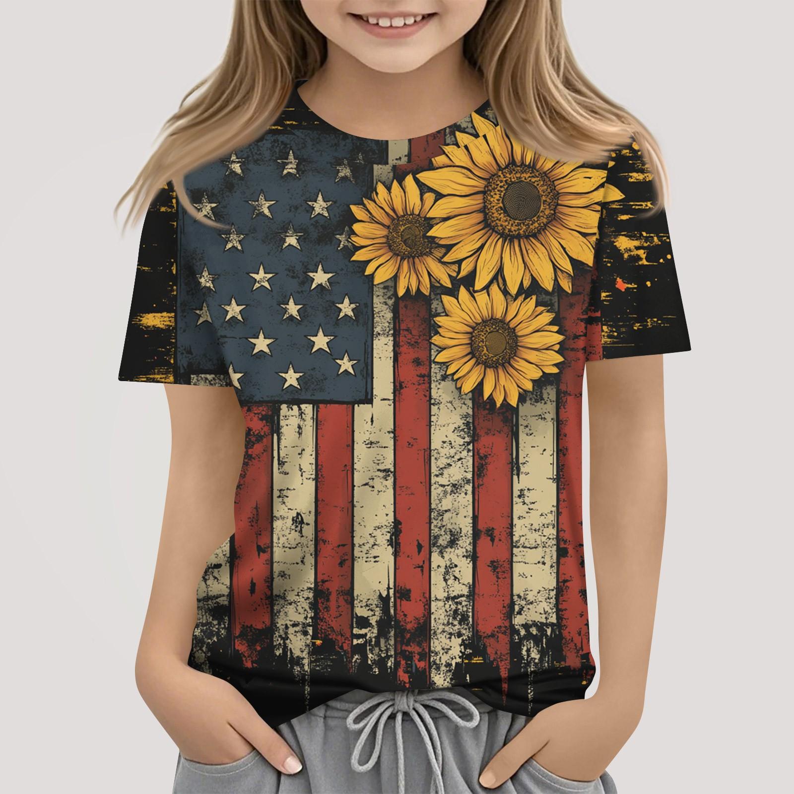 

Детская модная повседневная футболка с коротким рукавом и круглым вырезом с принтом «День независимости» 140 жёлтый