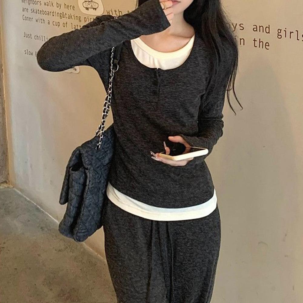 

2025 Seasonal Two-Piece Set: Long Sleeve Top & Drawstring Wide Leg Pants for Women S