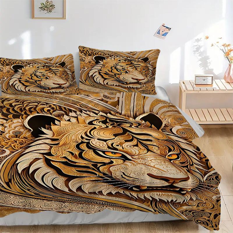 3pcs Tiger Art Print Duvet Cover Set - Machine Washable, Includes 1 Cover and 2 Pillowcases, No Core Included yy251013052 135x200cm