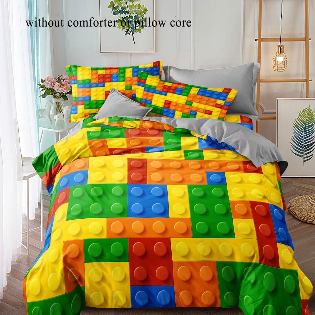 Children'S Building Block Puzzle 3D Digital Printing Quilt Set Three-Piece Shein Tk