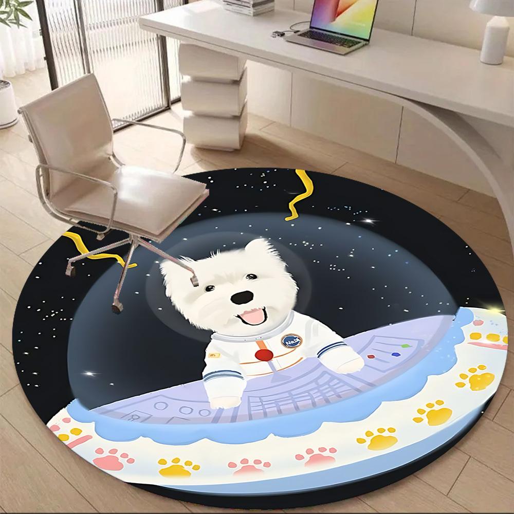 1PC Space Pup Office Round Area Rug, Mat Suitable ForOffice, Under Office Chairs Bedroom Living Room Home Decor, Room Deco