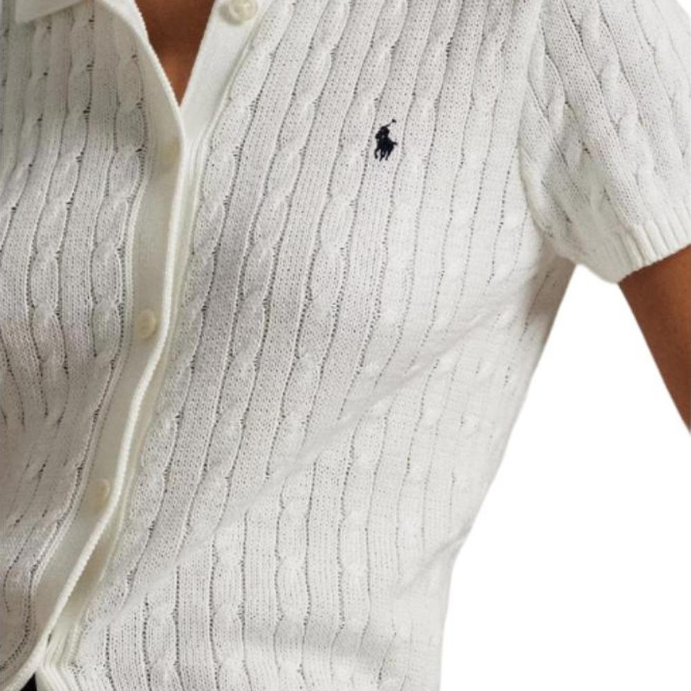 Polo Ralph Lauren Enfärgad Enkelknäppt Kortärmad Stickad Topp Damtoppar Vit 211963486-001
