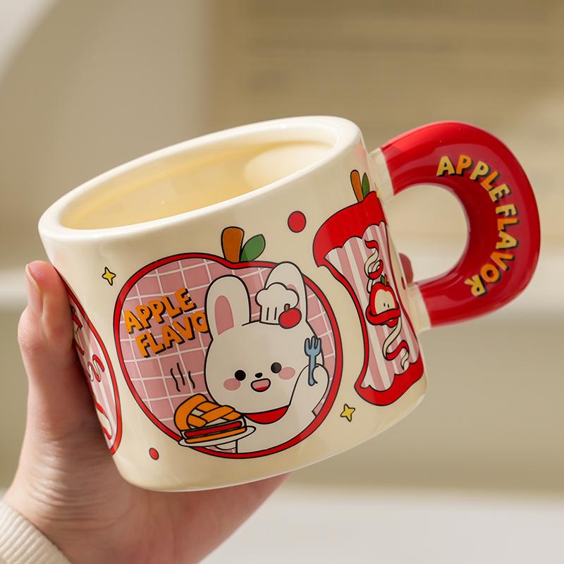 Cute Animal Apple With Lid Office Couple Water Cup Creative Birthday Souvenir High Value Ceramic Cup