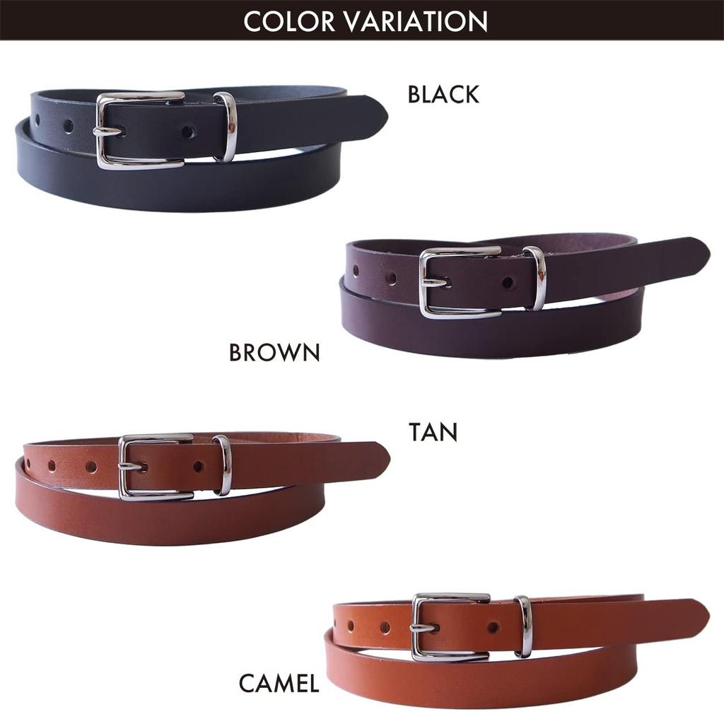 [Tochigi Leather] Made in Japan, Single Piece Leather Narrow Belt with Metal Buckle, 9 Holes, Men's & Women's, 69cm-89cm, Size S, Slim Fit, Casual,