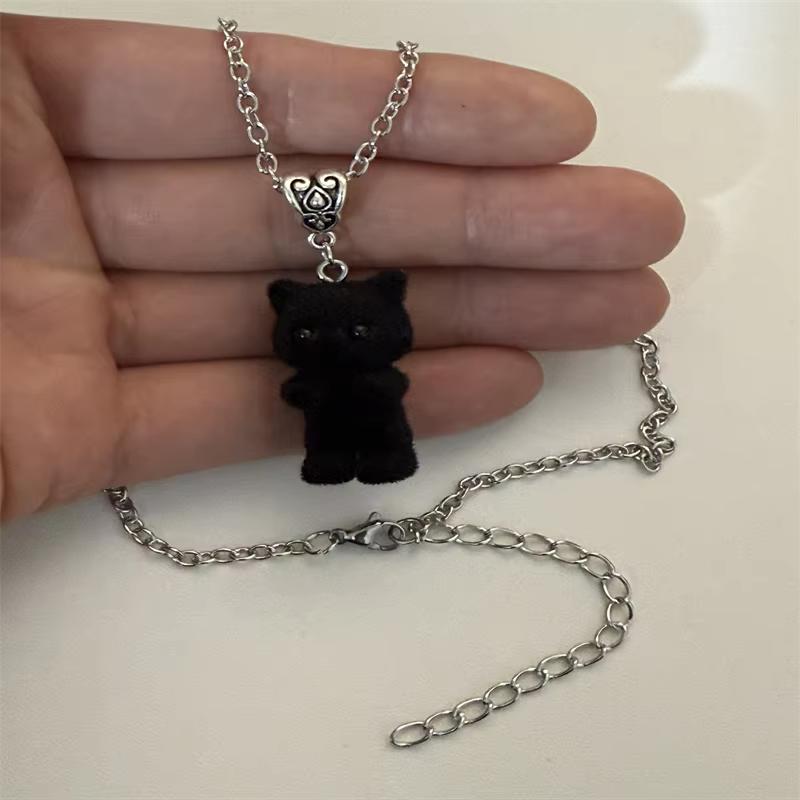 Cute Resin Flocked 3D Cat Necklace,Cartoon Animal Pendant,Cat Jewelry,Holiday Party Gift,Cat Lover Gift