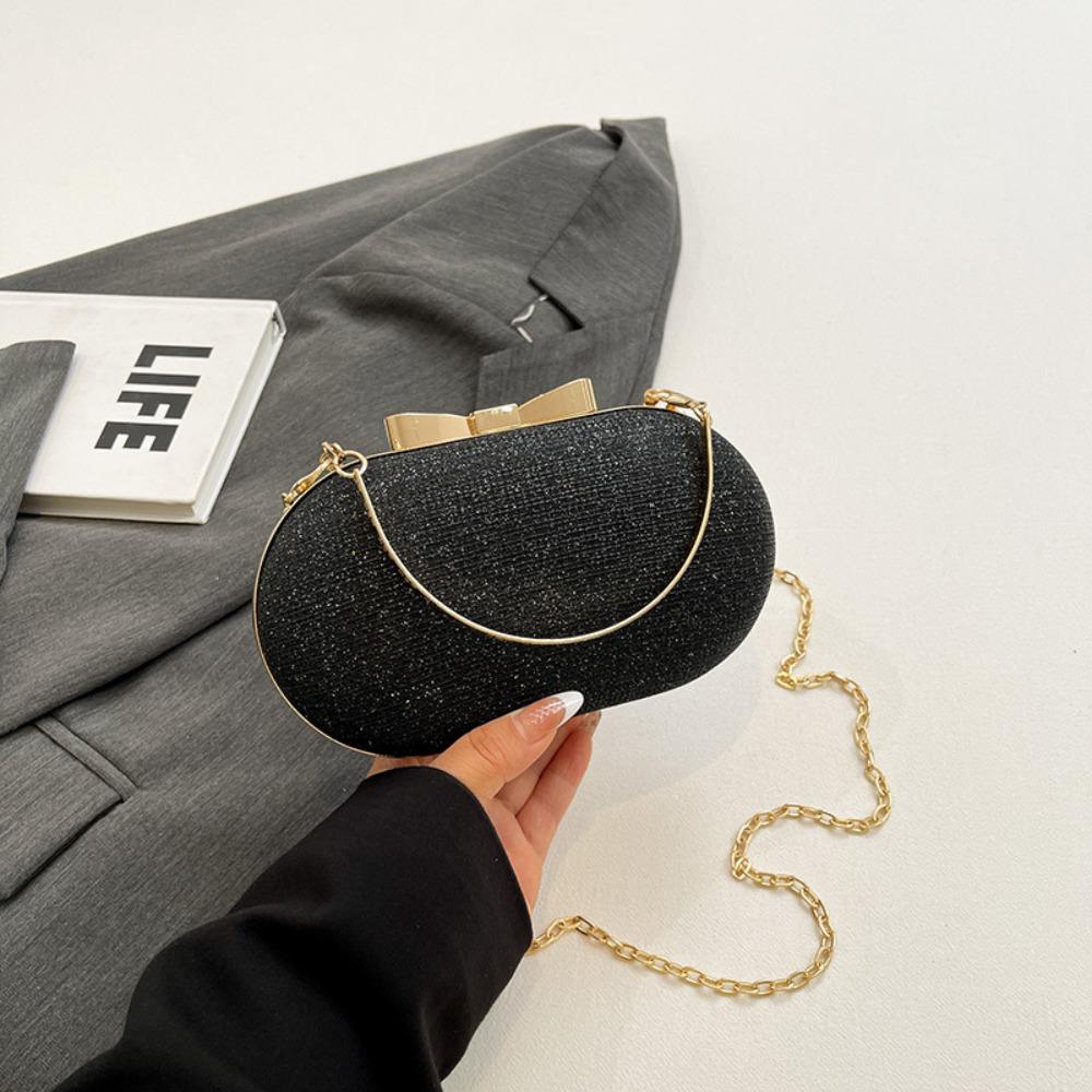 Elegant Sequined Glitter Evening Bag Bow Sparkling Shiny Clutch Bag Metal Chain Crossbody Bag Dinner