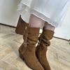 2025 new fashionable retro western cowboy boots women's pointed thick heel medium boots versatile and thin fashion short boots